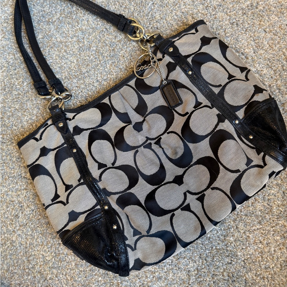 Coach Black and Gray Signature Alexandra satchel Gray/black